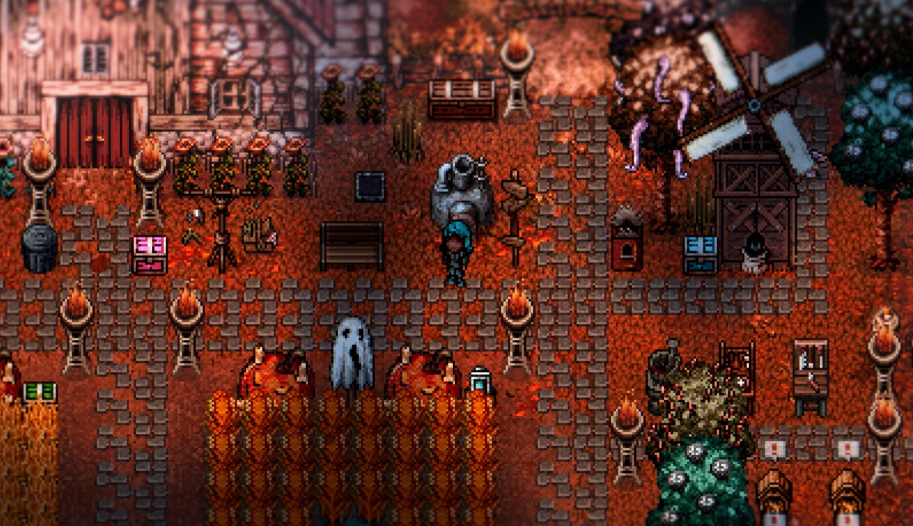 Official Welcome to Elderfield screenshot showing the turn-based battle action menu with Attack, Ritual, Guard and Item options